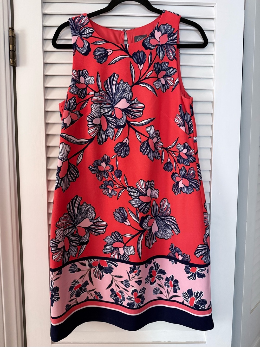 Vince Camuto Floral Shift Dress Size 10 Coral Pink Navy Sleeveless